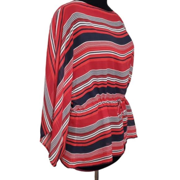 Red White and Blue Striped Top Medium Drawstring Cinched Waist - Picture 4 of 8